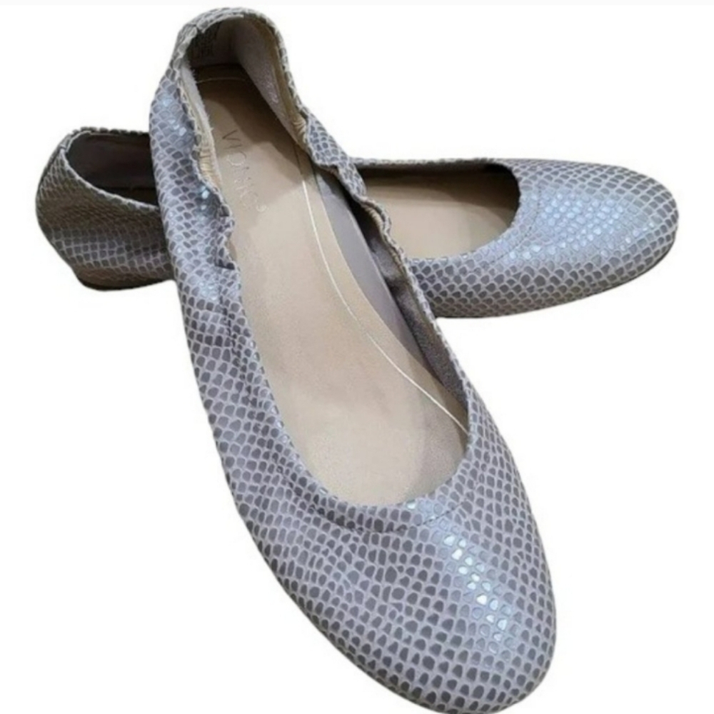 Vionic Alexa Lizard Classic Gray Silver Snakeskin Bohemian Neutral Ballet Flats